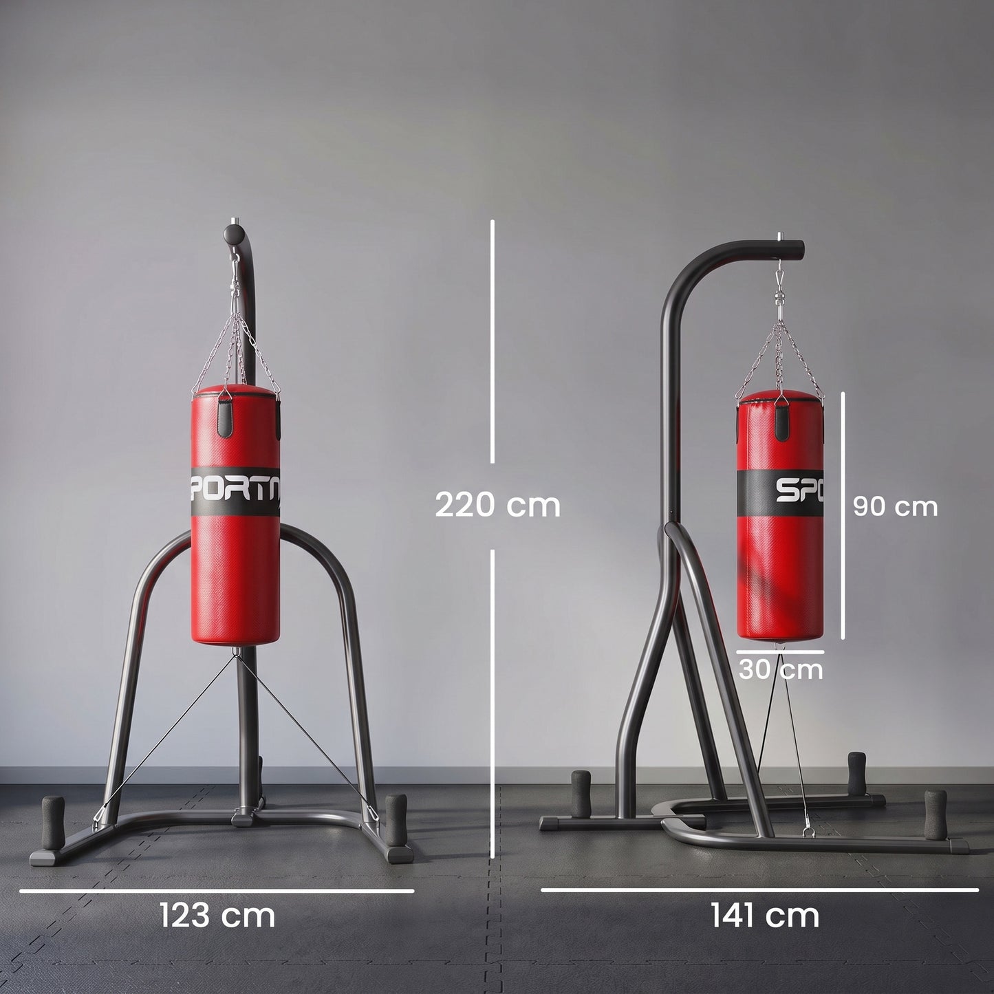 SPORTNOW Punching Bag with Stand for Adults, Freestanding Boxing Stand with Heavy Bag and Weight Plate Storage, Red