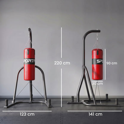 SPORTNOW Punching Bag with Stand for Adults, Freestanding Boxing Stand with Heavy Bag and Weight Plate Storage, Red