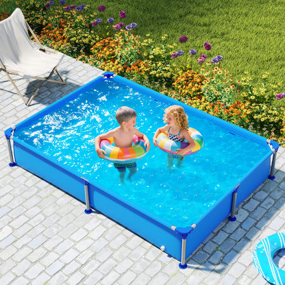 Above Ground Swimming Pool Outdoor Rectangular Pool for Kids above 3 with Metal Frame-Blue