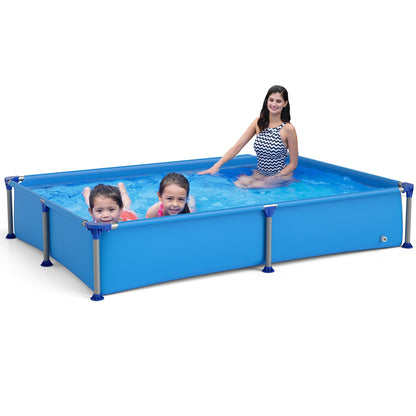 Above Ground Swimming Pool Outdoor Rectangular Pool for Kids above 3 with Metal Frame-Blue