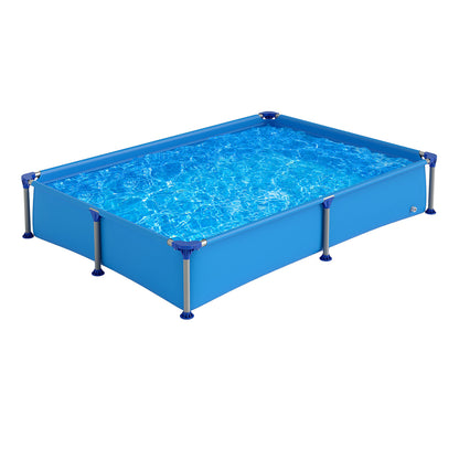 Above Ground Swimming Pool Outdoor Rectangular Pool for Kids above 3 with Metal Frame-Blue