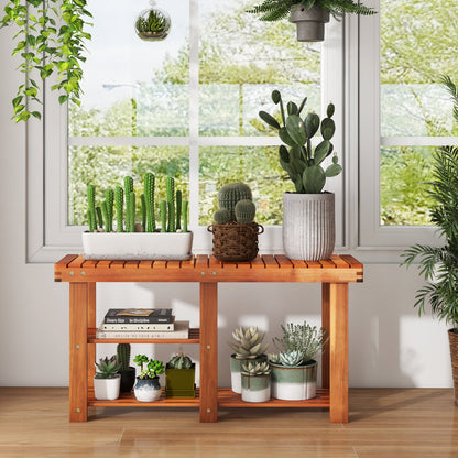 Acacia Wood Shoe Rack Bench 3-Tier Shoe Organizer Storage Shelf-L