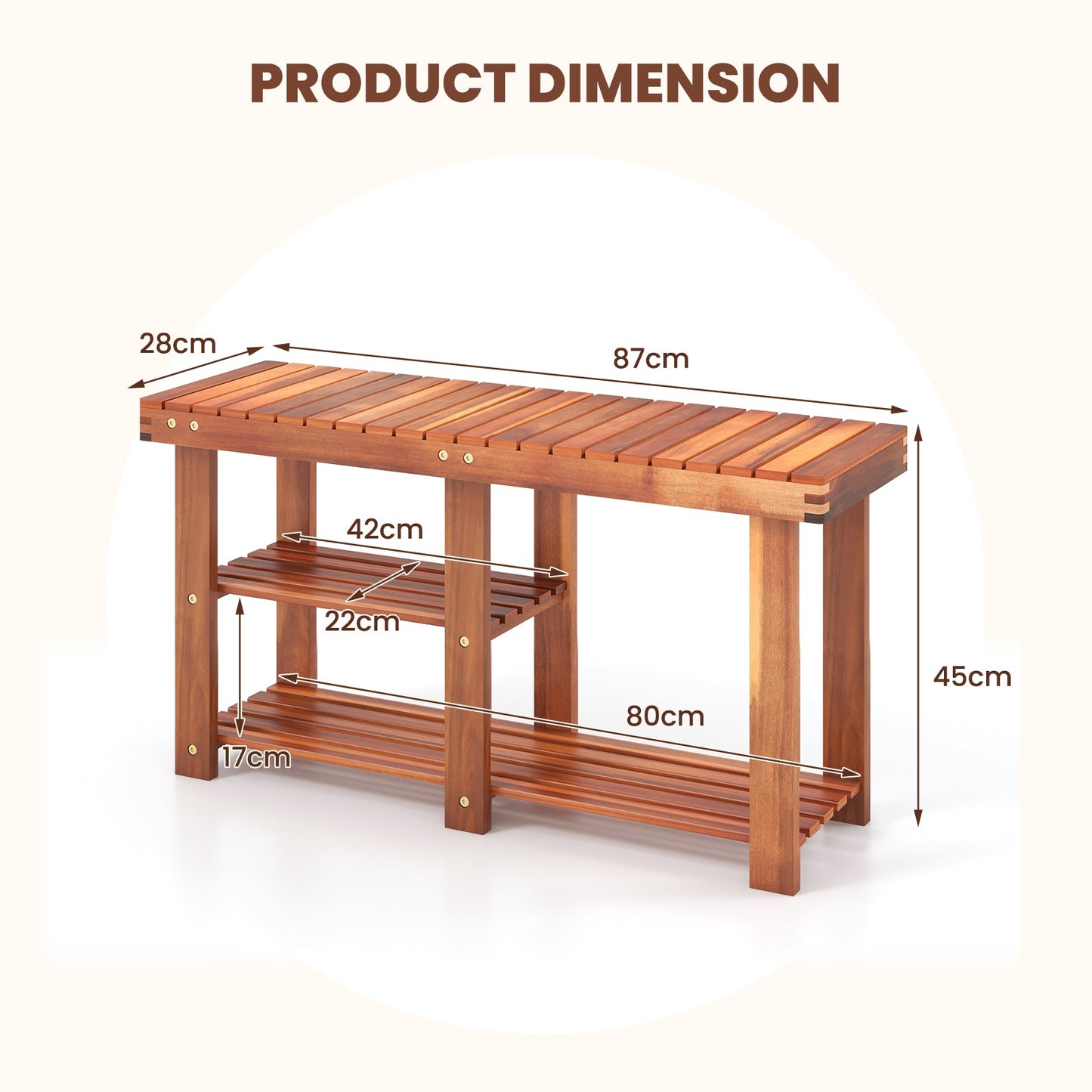 Acacia Wood Shoe Rack Bench 3-Tier Shoe Organizer Storage Shelf-L