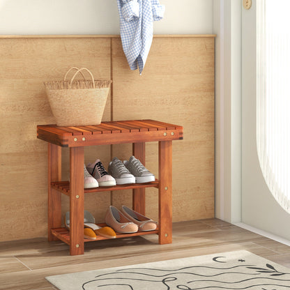 Acacia Wood Shoe Rack Bench 3-Tier Shoe Organizer Storage Shelf-S