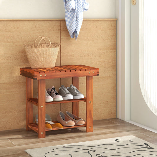 Acacia Wood Shoe Rack Bench 3-Tier Shoe Organizer Storage Shelf-S