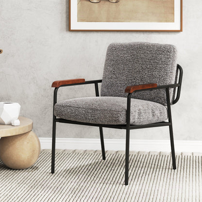 Accent Chair with Back Pillow and Wide Cushioned Seat-Grey