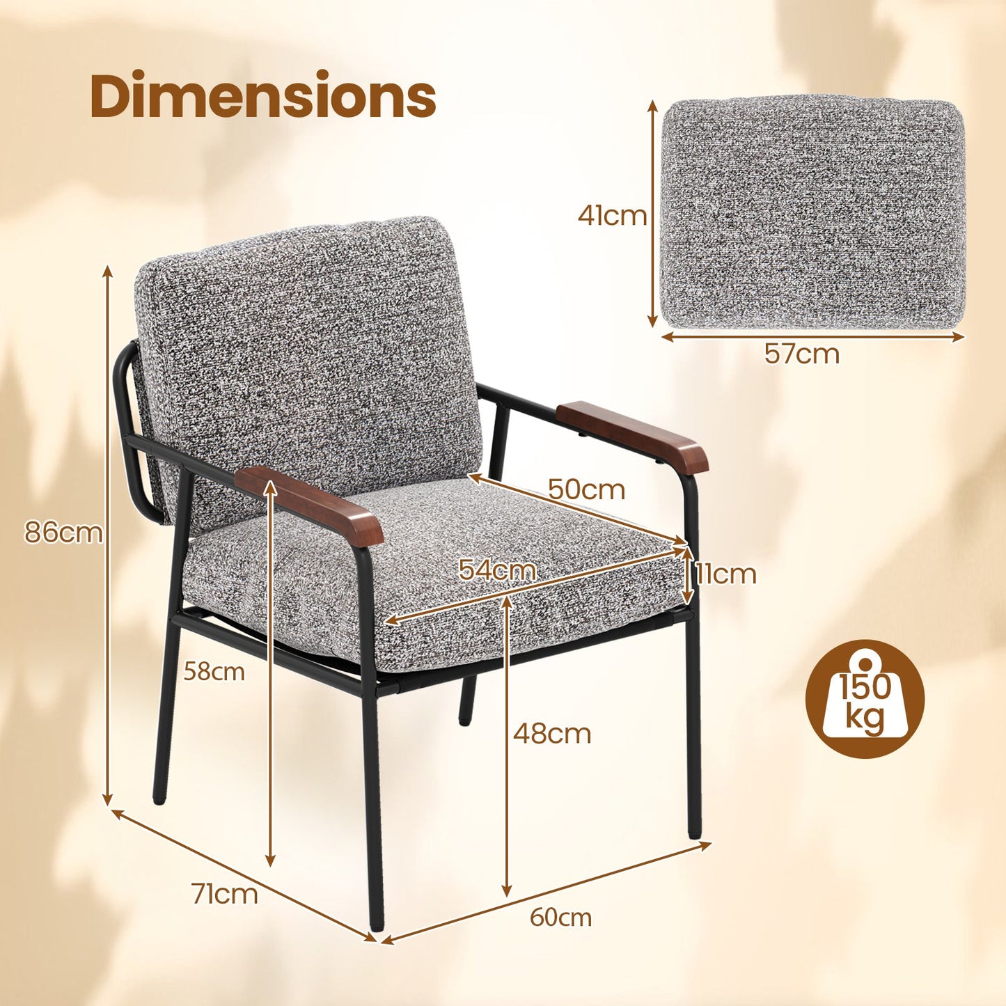 Accent Chair with Back Pillow and Wide Cushioned Seat-Grey