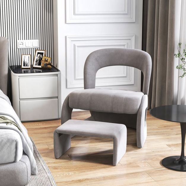 Accent Chair with Ottoman and Open Curved Back-Grey