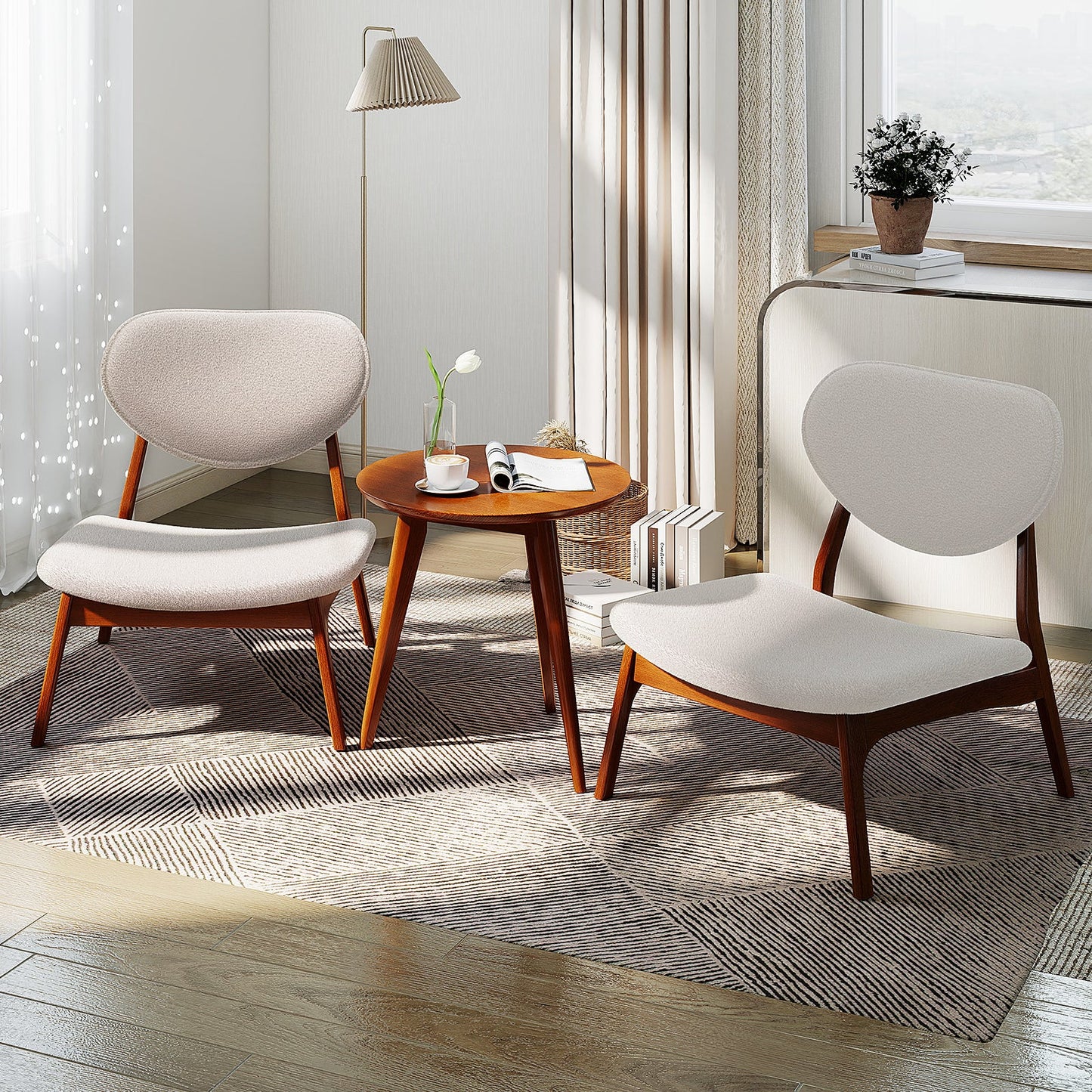 Accent Chairs Set of 2 with Side Table for Bedroom Waiting Room-Beige