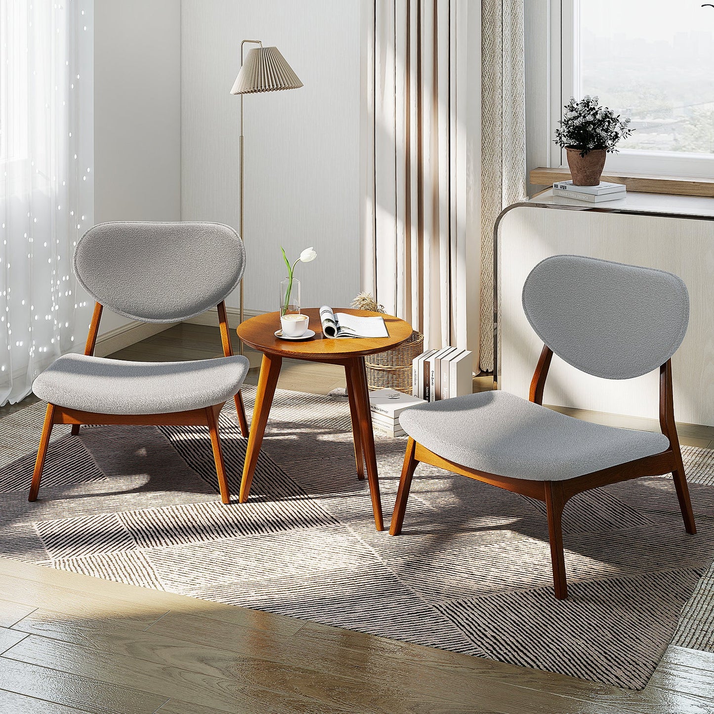 Accent Chairs Set of 2 with Side Table for Bedroom Waiting Room-Grey