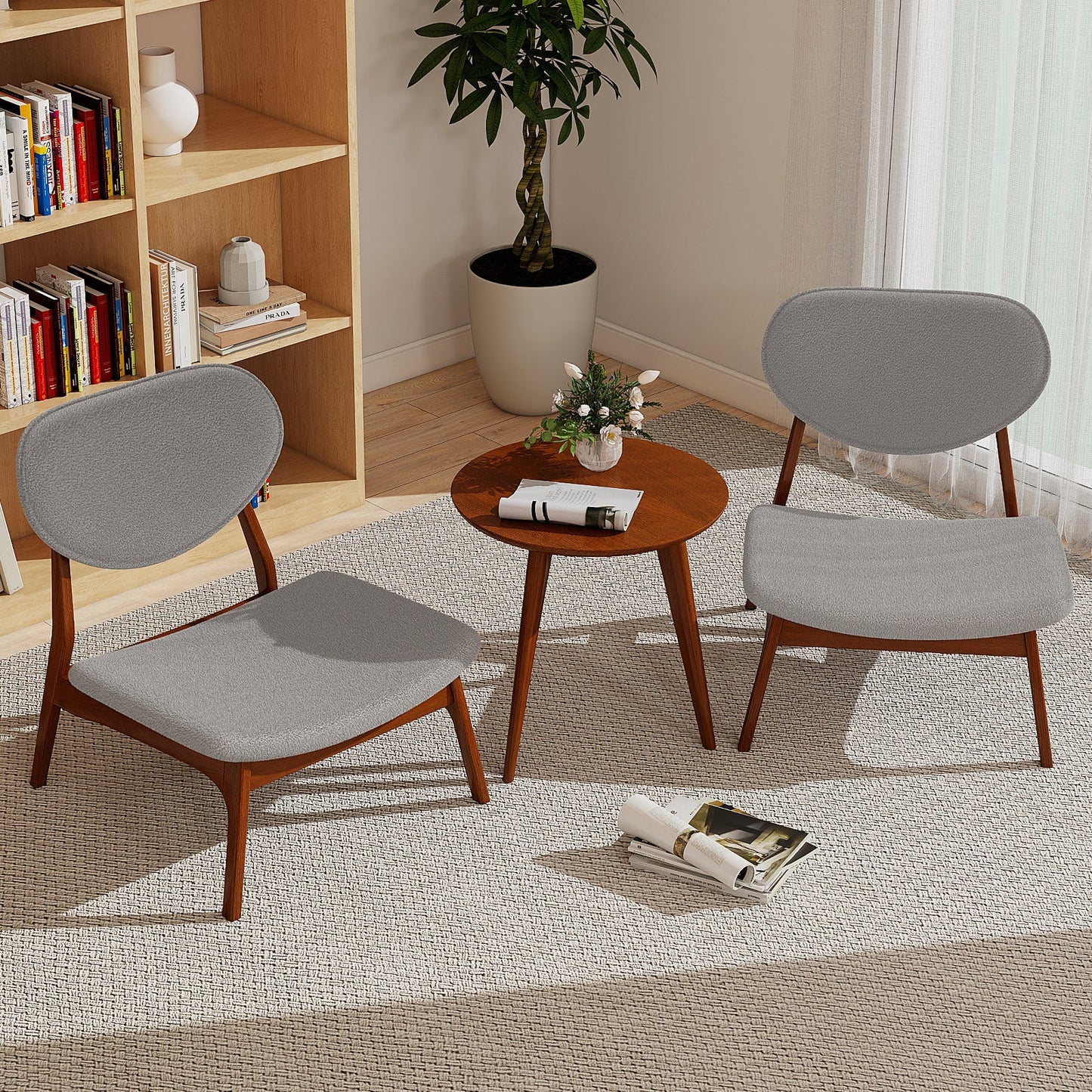 Accent Chairs Set of 2 with Side Table for Bedroom Waiting Room-Grey