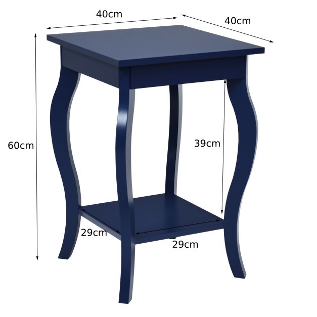 Accent End Table with Elegant Curved Legs and 2-Tier Open Storage Shelves-Blue