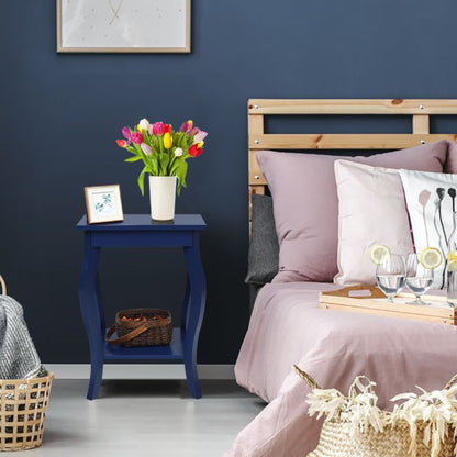 Accent End Table with Elegant Curved Legs and 2-Tier Open Storage Shelves-Blue