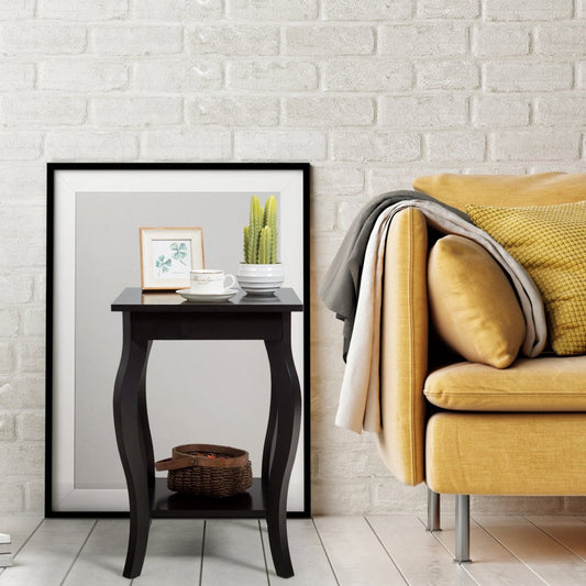 Accent End Table with Elegant Curved Legs and 2-Tier Open Storage Shelves-Coffee