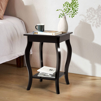 Accent End Table with Elegant Curved Legs and 2-Tier Open Storage Shelves-Coffee