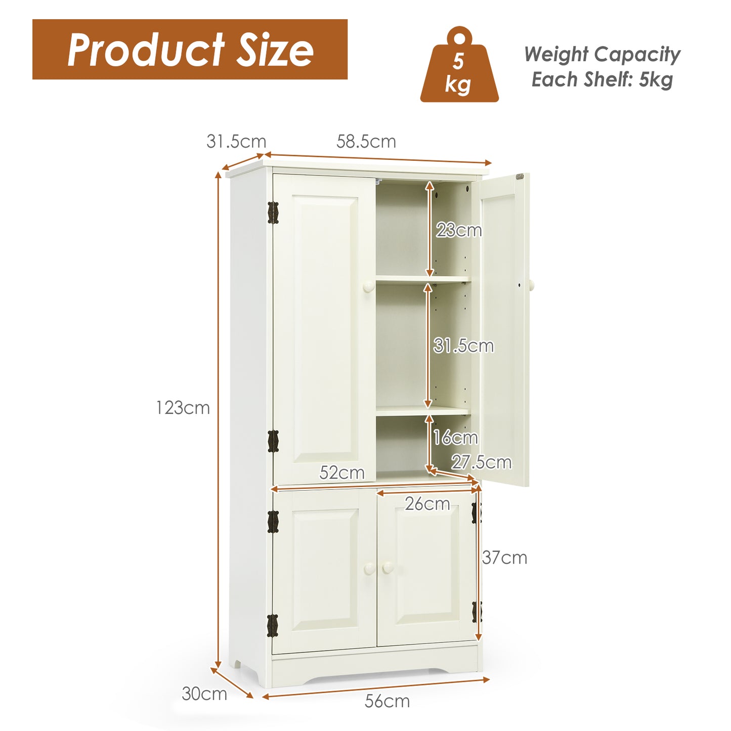 Antique Wooden Storage Cabinet Cupboard Shelf-White