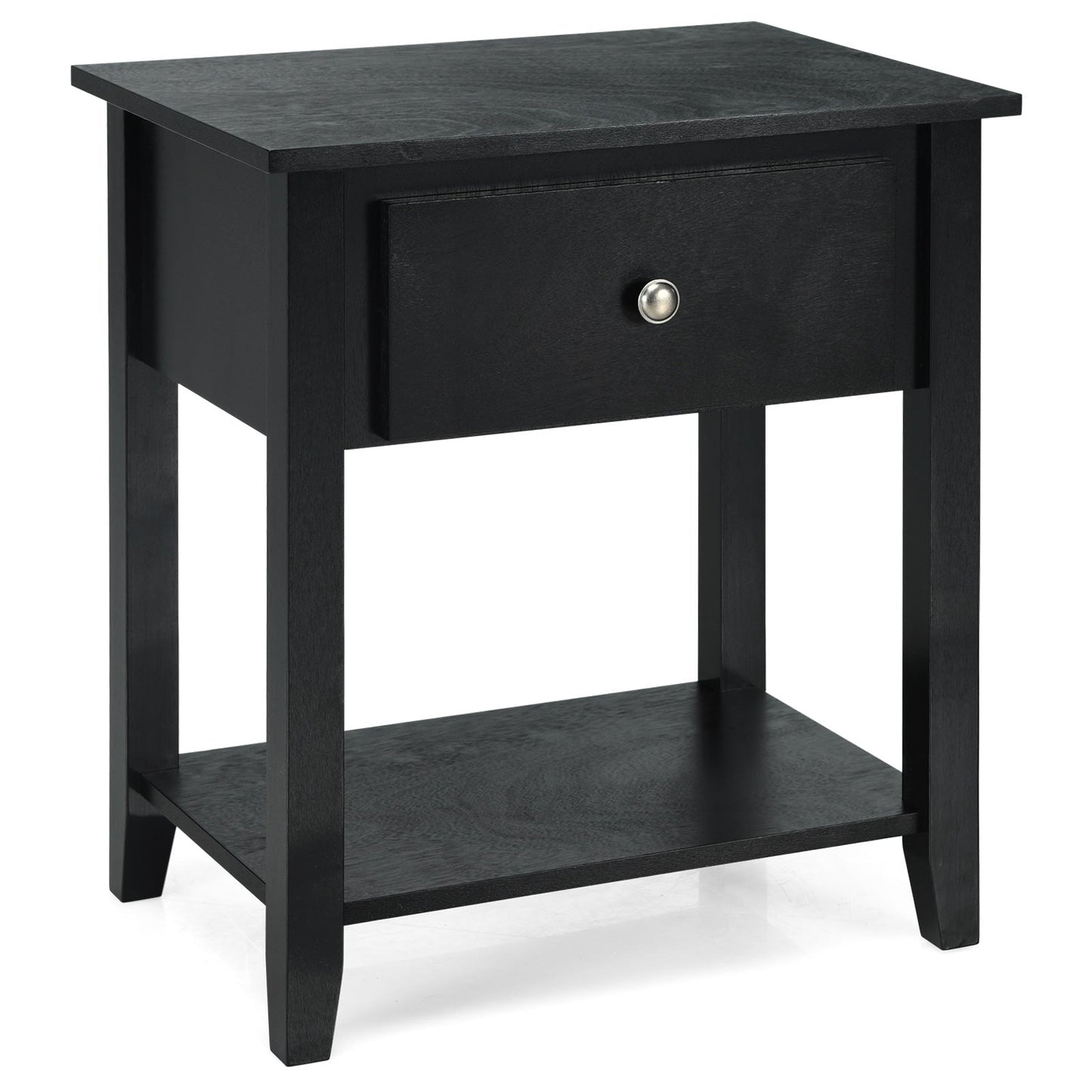 Accent Table Narrow Side End Table with 1 Drawer and Open Storage Shelf-Black
