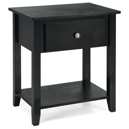 Accent Table Narrow Side End Table with 1 Drawer and Open Storage Shelf-Black