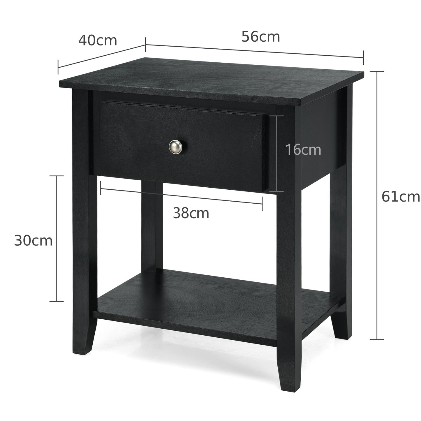 Accent Table Narrow Side End Table with 1 Drawer and Open Storage Shelf-Black