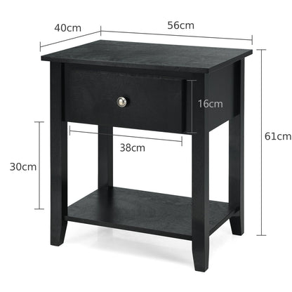 Accent Table Narrow Side End Table with 1 Drawer and Open Storage Shelf-Black