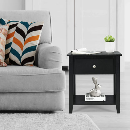 Accent Table Narrow Side End Table with 1 Drawer and Open Storage Shelf-Black