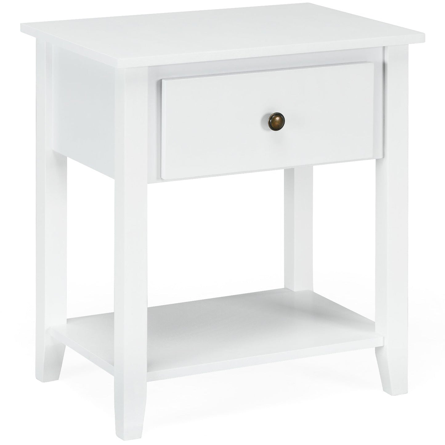 Accent Table Narrow Side End Table with 1 Drawer and Open Storage Shelf-White