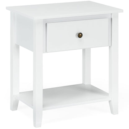 Accent Table Narrow Side End Table with 1 Drawer and Open Storage Shelf-White