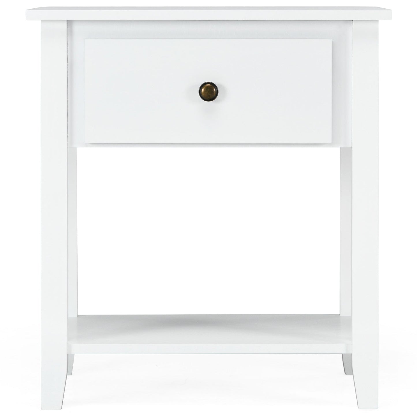 Accent Table Narrow Side End Table with 1 Drawer and Open Storage Shelf-White