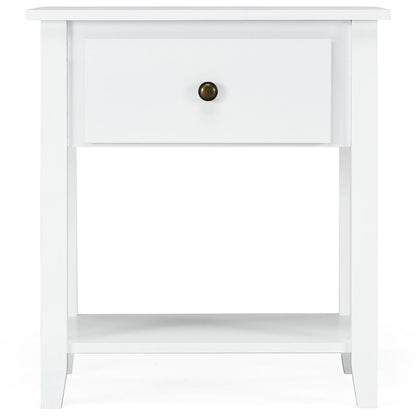 Accent Table Narrow Side End Table with 1 Drawer and Open Storage Shelf-White