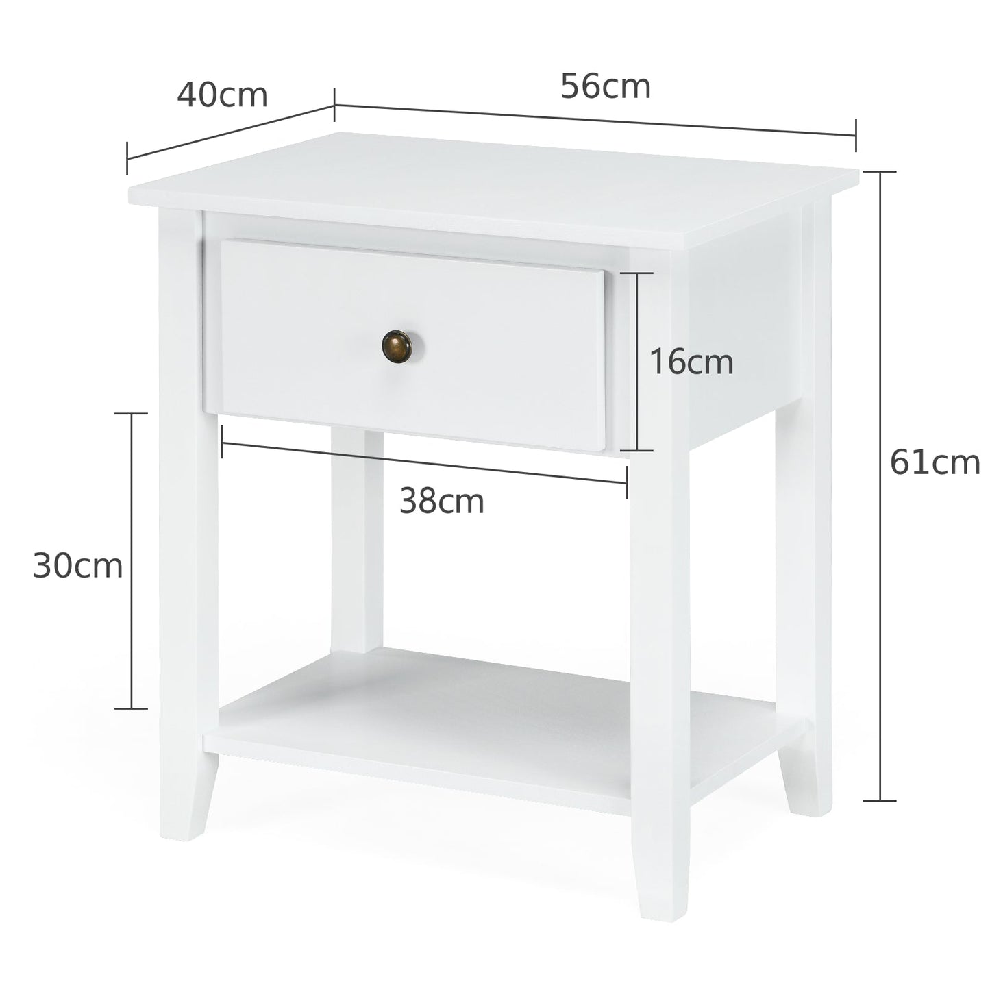 Accent Table Narrow Side End Table with 1 Drawer and Open Storage Shelf-White
