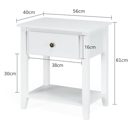 Accent Table Narrow Side End Table with 1 Drawer and Open Storage Shelf-White