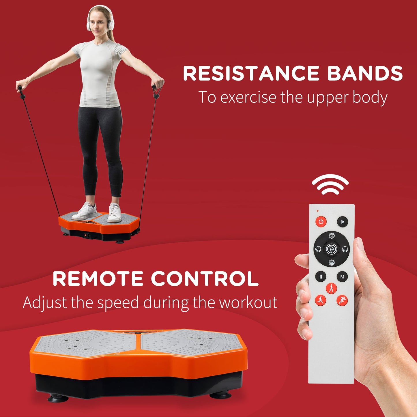 HOMCOM Sports Vibration Plate, Remote Control, Resistance Bands, 99 Levels - Orange and Grey