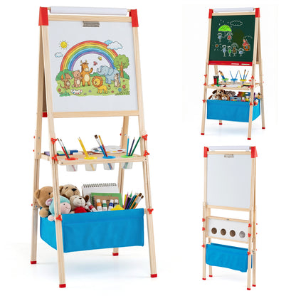 Adjustable Art Easel with Magnetic Chalkboard and Whiteboard-Colourful