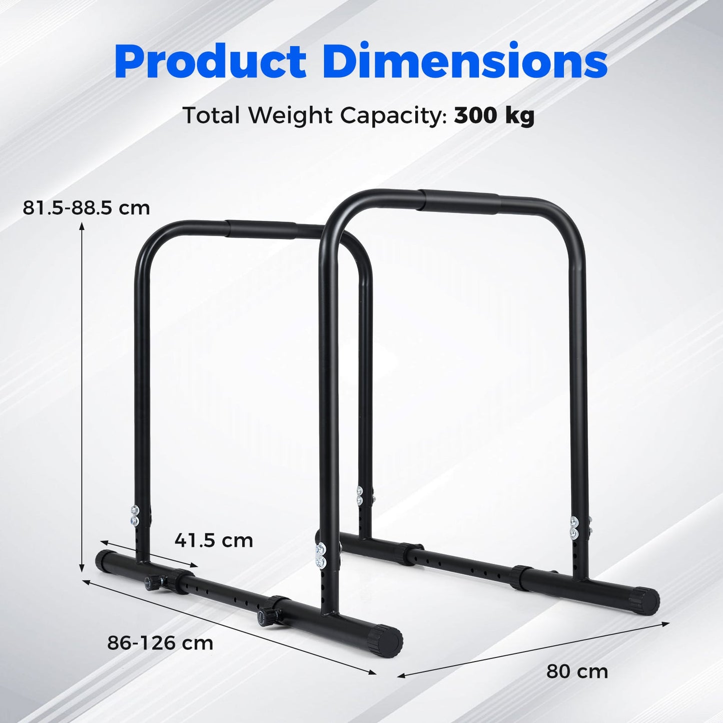 Adjustable Dip Bar Station with 300 KG Capacity and Anti-Slip Foam Grips-Black