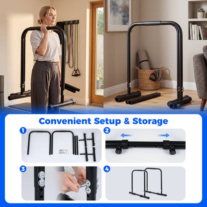 Adjustable Dip Bar Station with 300 KG Capacity and Anti-Slip Foam Grips-Black