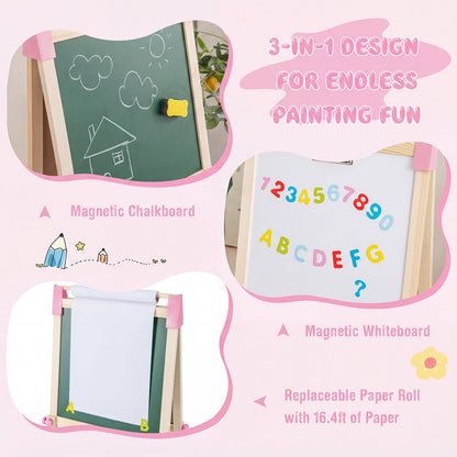 Adjustable Double Sided Kids Wooden Art Easel-Pink