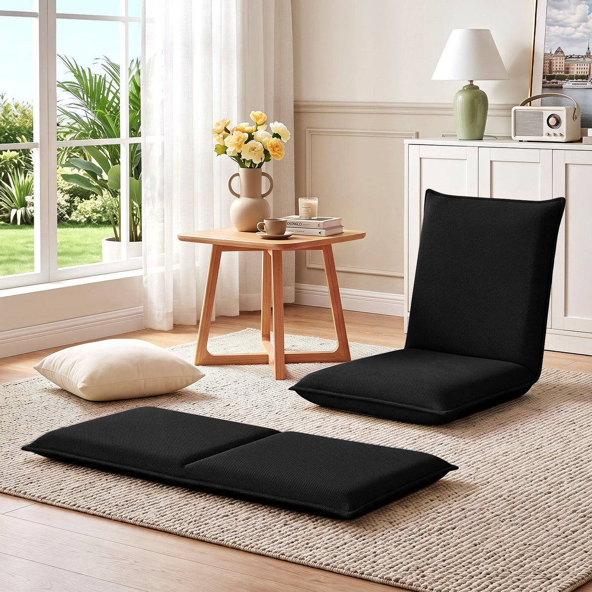Adjustable Floor Chair with Adjustable Backrest and Sponge Filling-Black