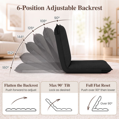 Adjustable Floor Chair with Adjustable Backrest and Sponge Filling-Black