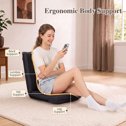 Adjustable Floor Chair with Adjustable Backrest and Sponge Filling-Black