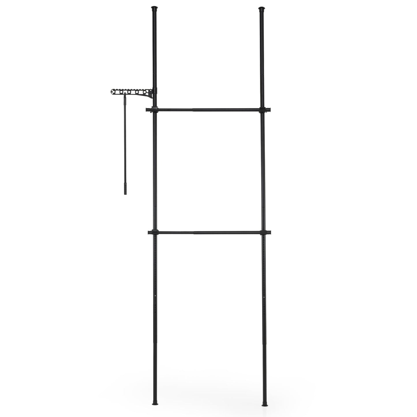 Adjustable Floor to Ceiling Clothes Rack with Double Rods & Folding Drying Rack for Laundry-Black