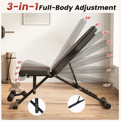 Adjustable Foldable Black Dumbbell Bench with PU Upholstery
