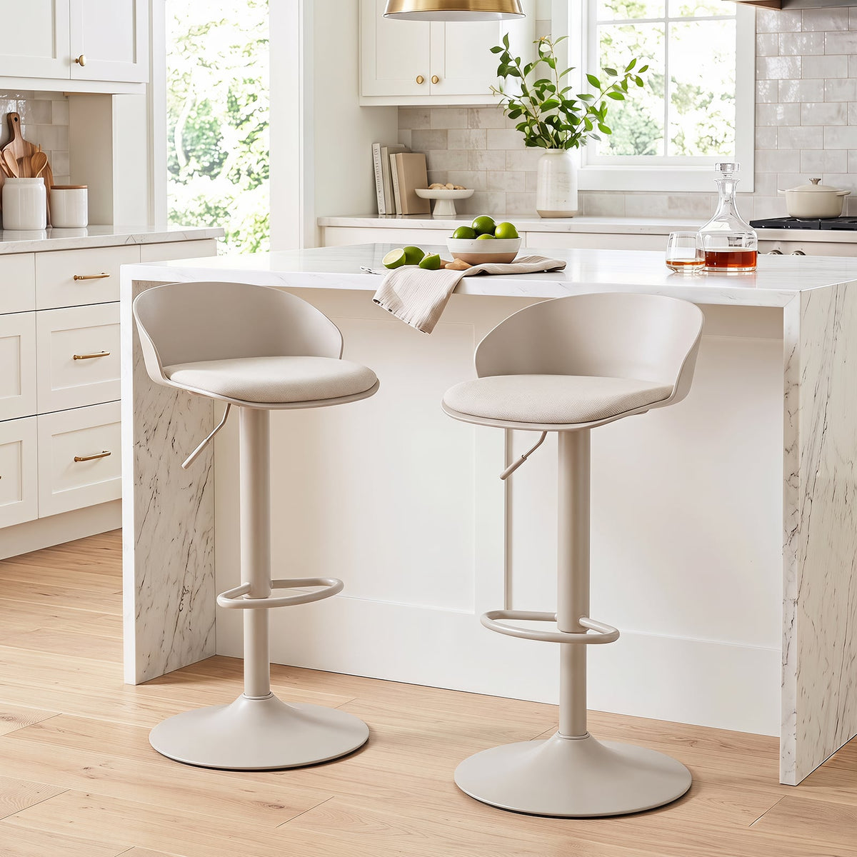 Adjustable Swivel Bar Stools with Back and Footrest Loads 150 KG Each-Cream
