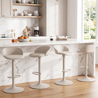 Adjustable Swivel Bar Stools with Back and Footrest Loads 150 KG Each-Cream