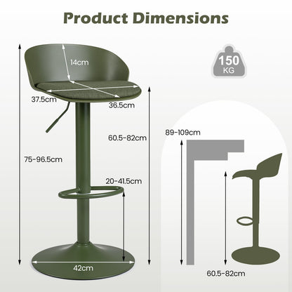 Adjustable Swivel Bar Stools with Back and Footrest Loads 150 KG Each-Olive Green