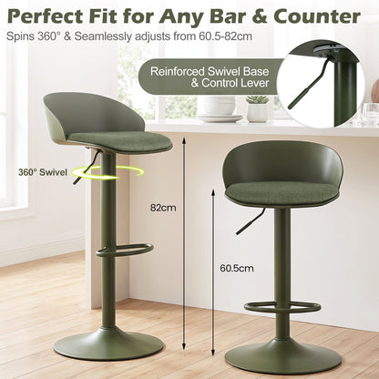 Adjustable Swivel Bar Stools with Back and Footrest Loads 150 KG Each-Olive Green