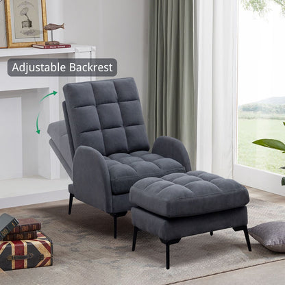 Upholstered Adjustable Backrest Velvet Sleeper Recliner Come with Ottoman