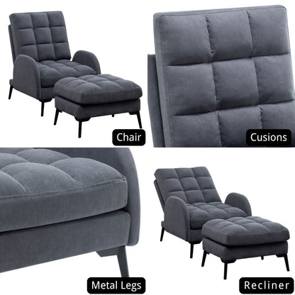 Upholstered Adjustable Backrest Velvet Sleeper Recliner Come with Ottoman