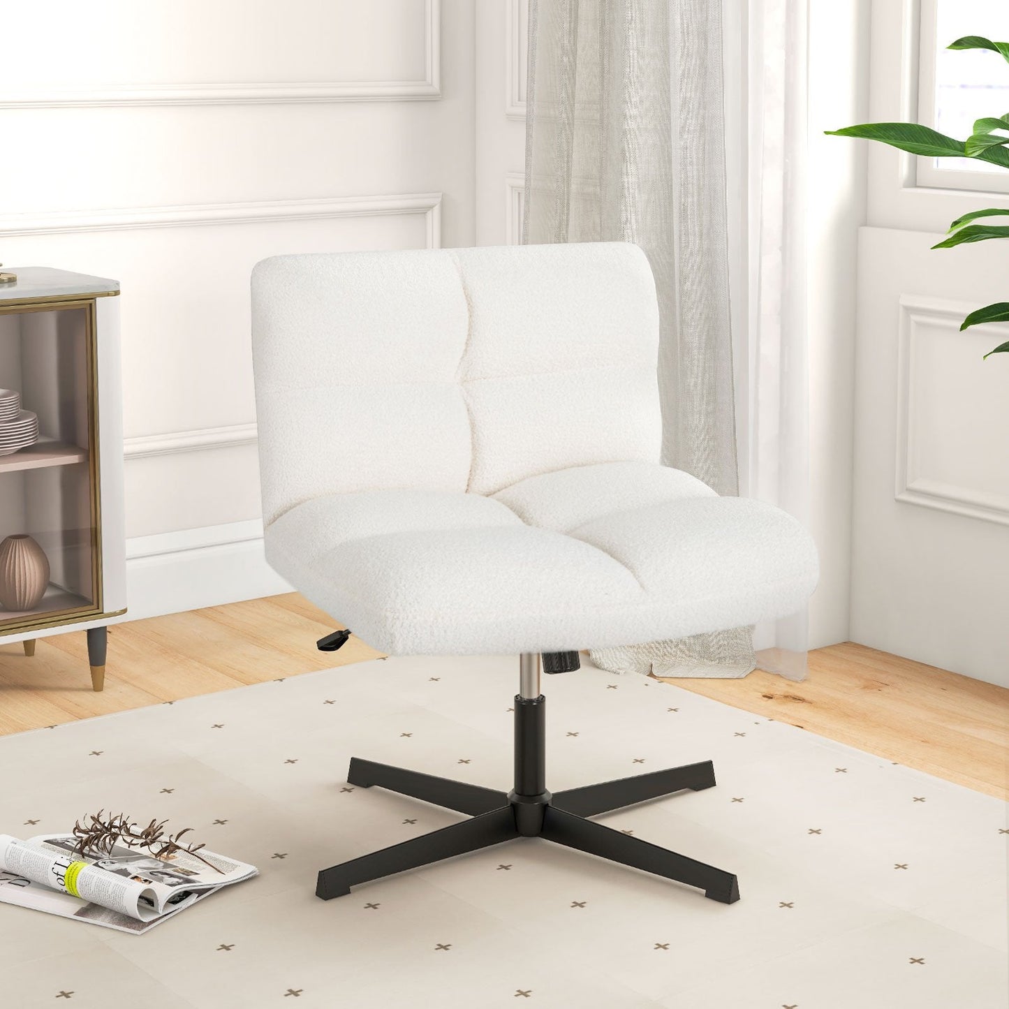 Adjustable Armless Office Chair with Imitation Lamb Fleece-Cream White
