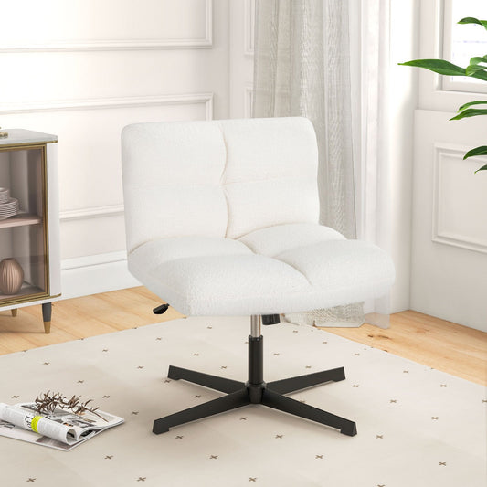 Adjustable Armless Office Chair with Imitation Lamb Fleece-Cream White
