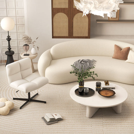 Adjustable Armless Office Chair with Imitation Lamb Fleece-Cream White